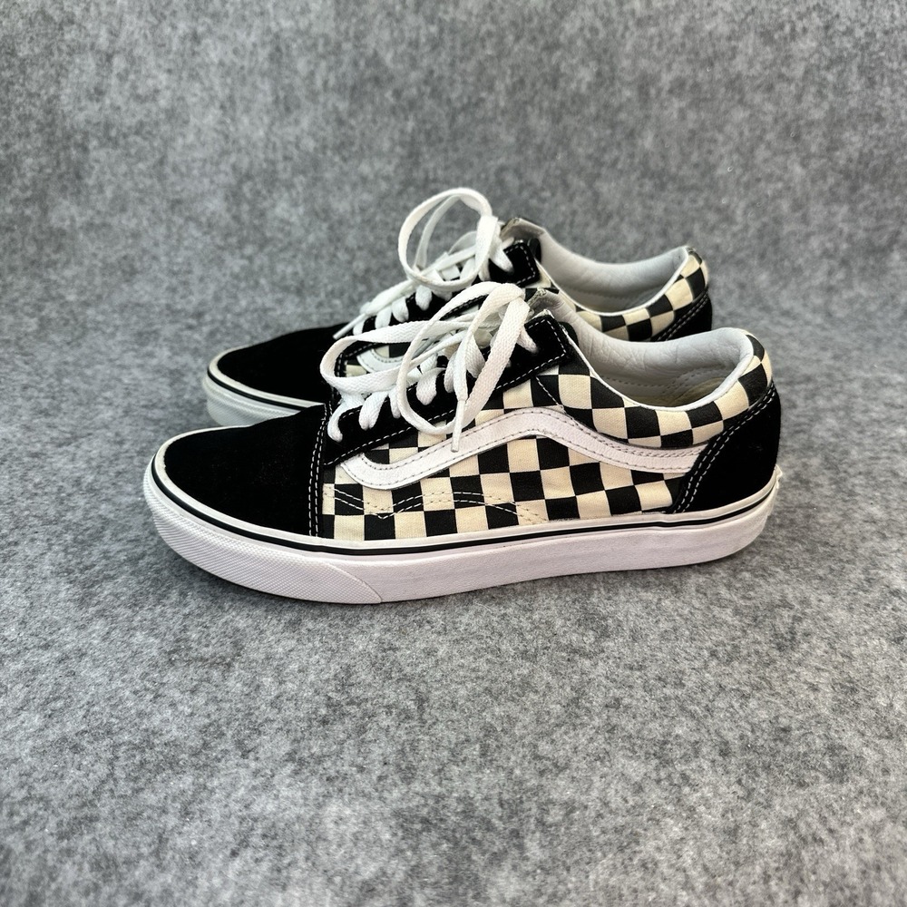 Vans Checker suede Leather Shoes Men's 6.5 Womens 8 White Black Off The Wall - Picture 5 of 10